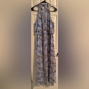 Altar’d State Blue Paisley Halter Neck Maxi Dress Size Large L Side Split